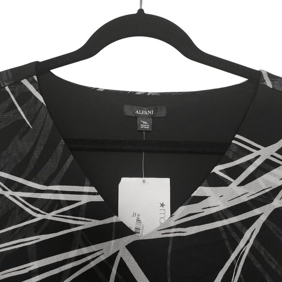 Alfani Black White Mesh Leaf Printed Stretchy Sleeveless Top Size 0X - Picture 3 of 6